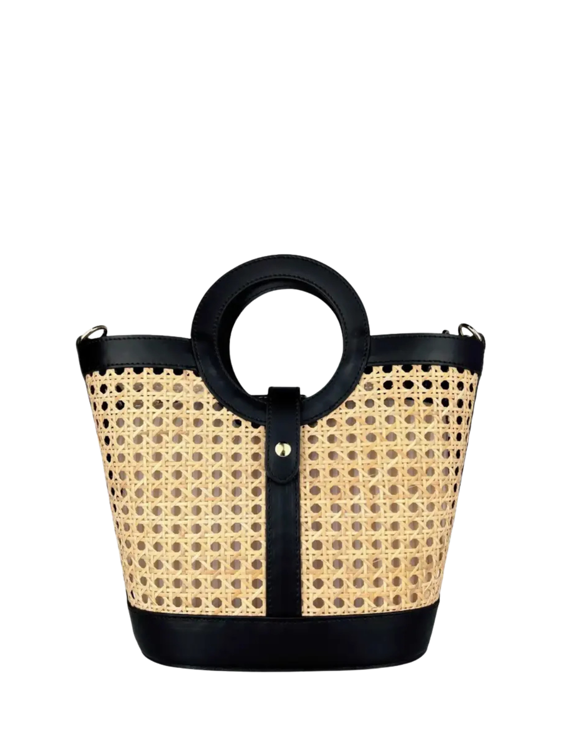 Miwb Black Woven Leather Tote Bag with Round Handle