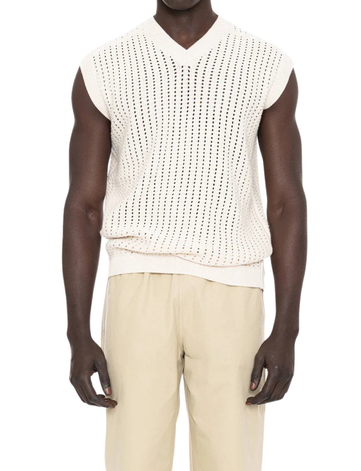 Cotton V-Neck Gilet with Open Stitch