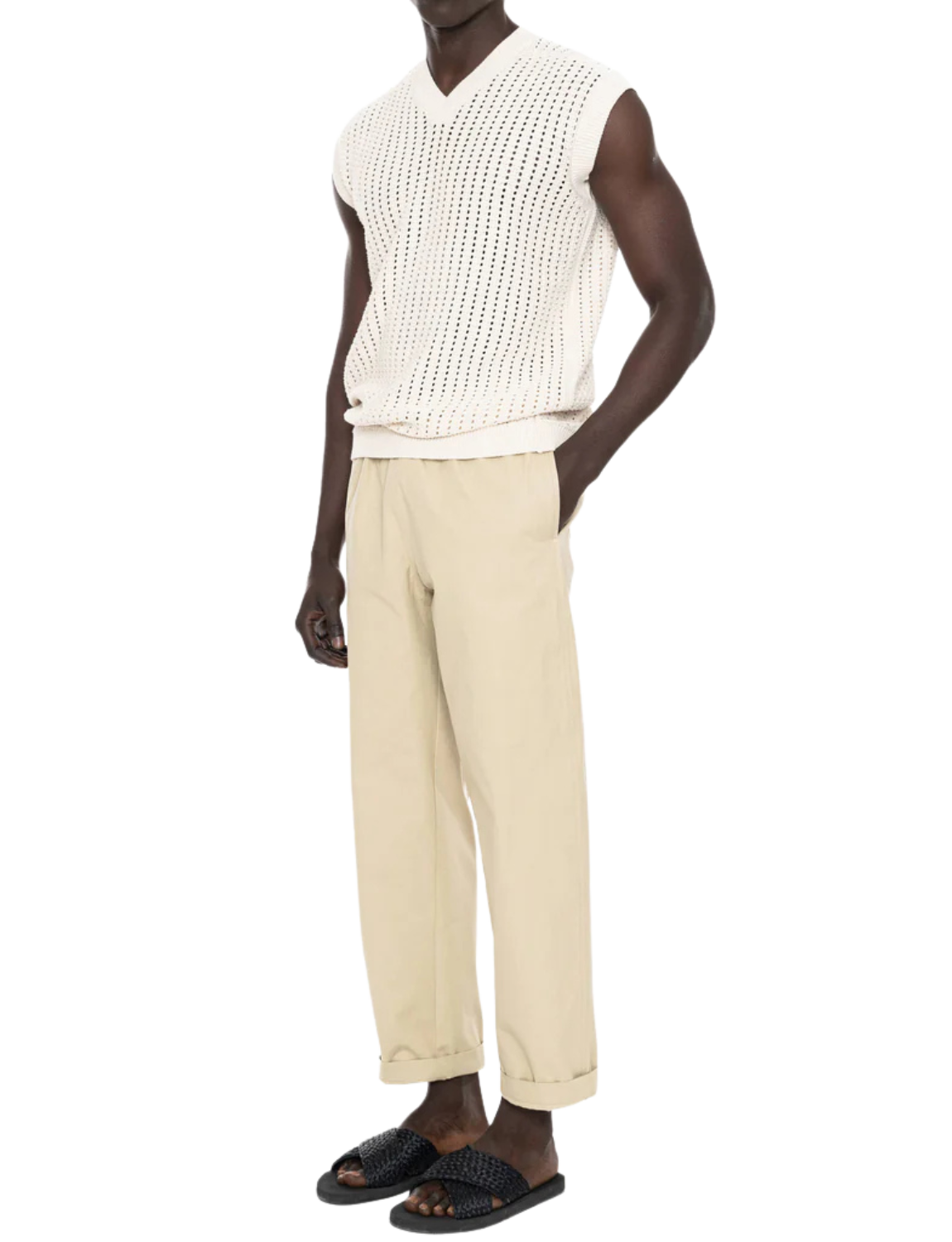 Cotton V-Neck Gilet with Open Stitch