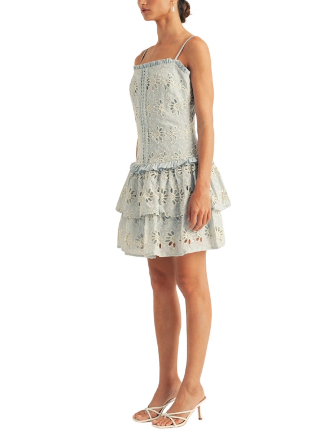 Kaiya Drop Waist Ruffle Detail Pleated Dress