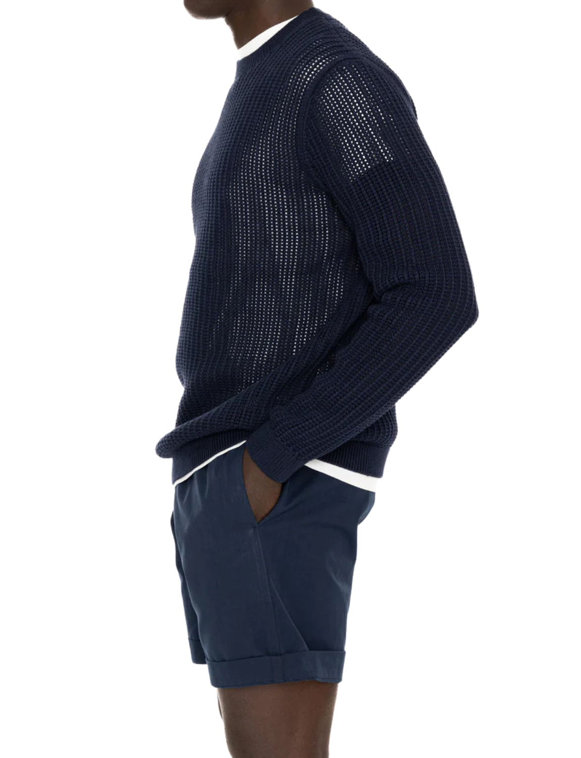 Cotton Crew Neck Jumper with Open Stitch