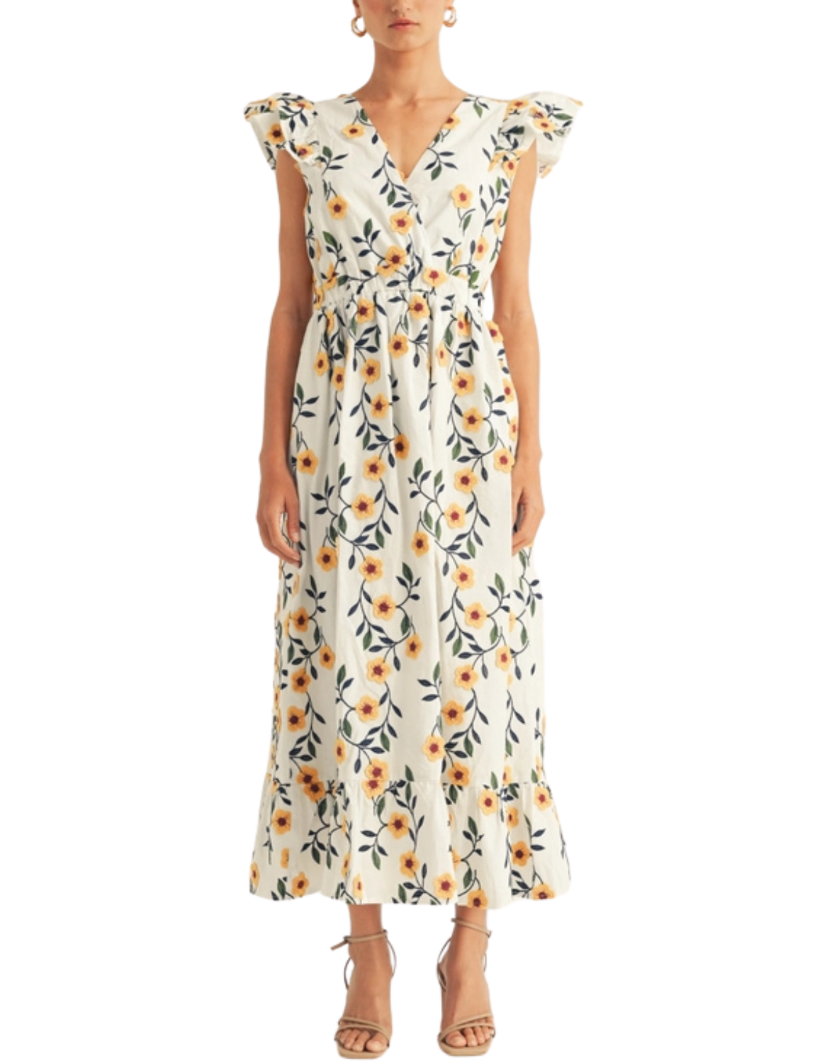 Ashley Ruffle Sleeve Ruched Waist Maxi Dress