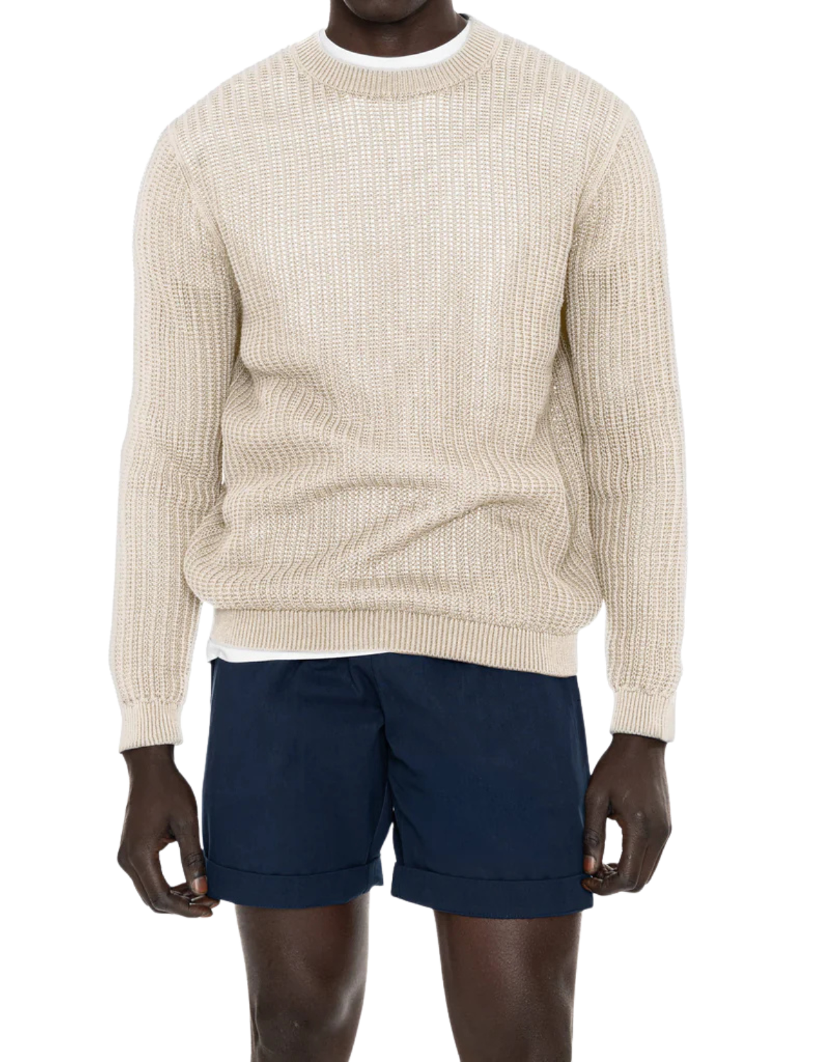 Cotton Crew Neck Jumper with Open Stitch