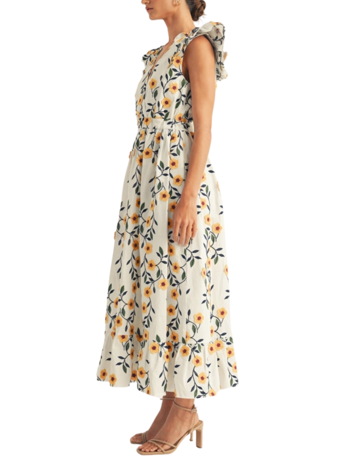 Ashley Ruffle Sleeve Ruched Waist Maxi Dress