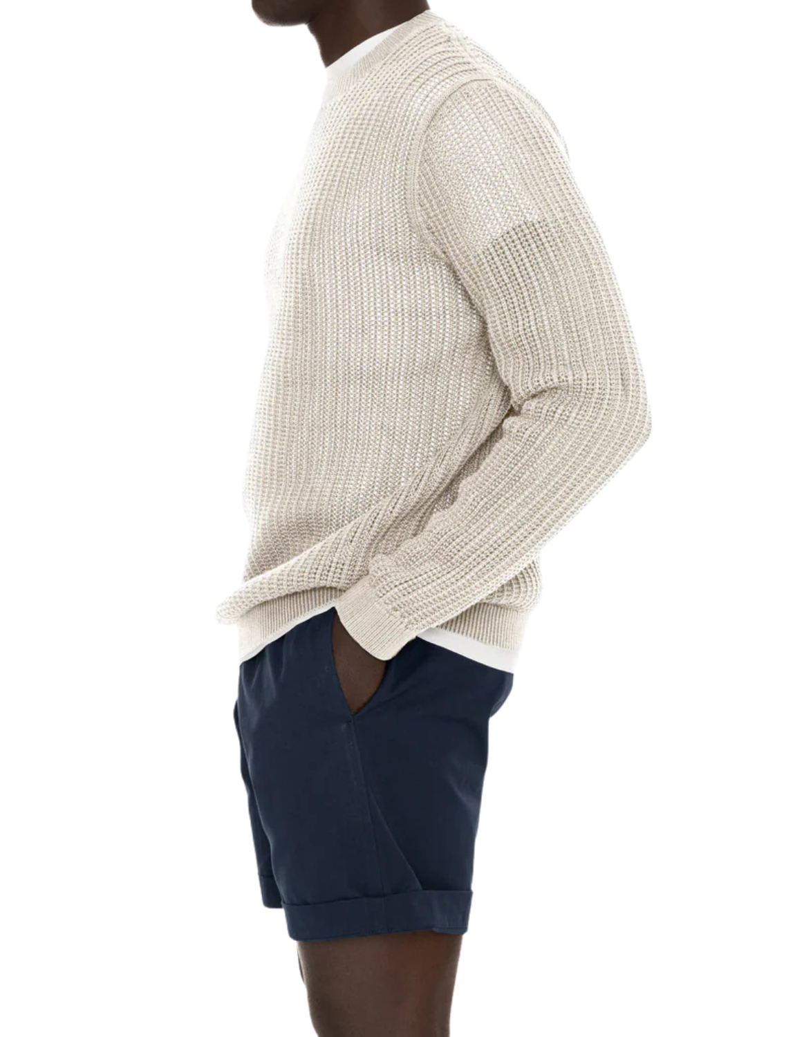 Cotton Crew Neck Jumper with Open Stitch