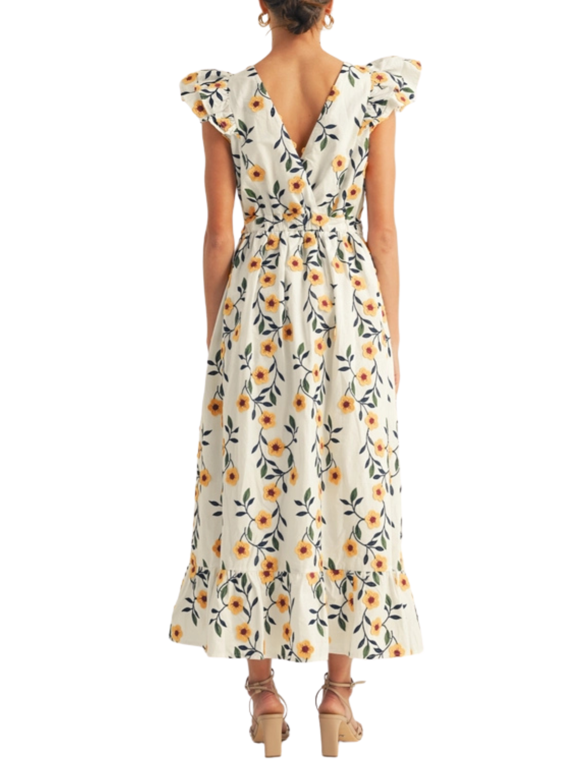 Ashley Ruffle Sleeve Ruched Waist Maxi Dress