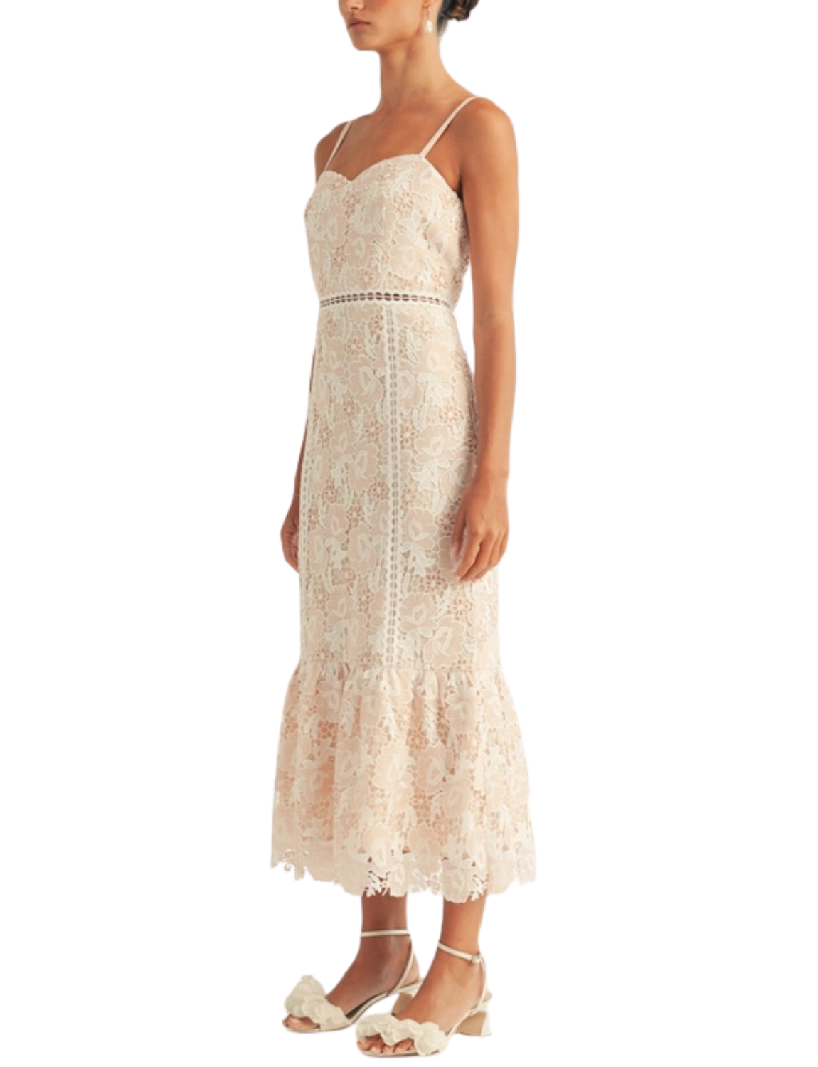 Jenna Sweetheart Floral Lace Midi Dress