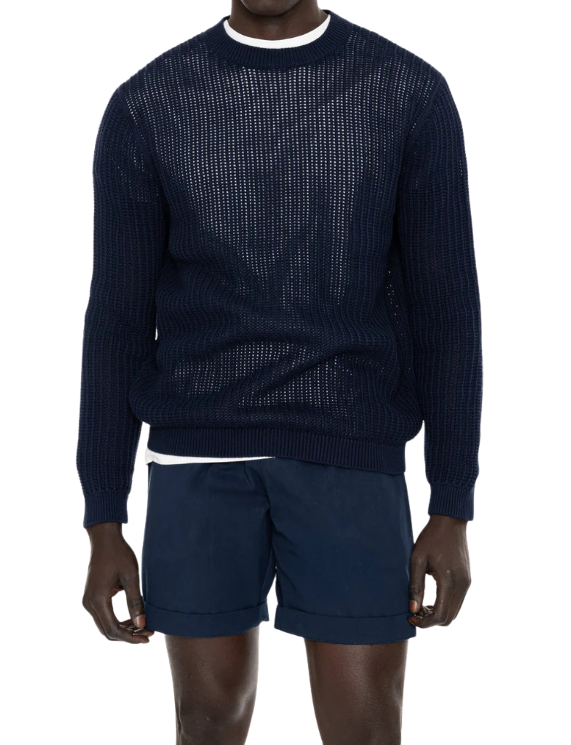 Cotton Crew Neck Jumper with Open Stitch