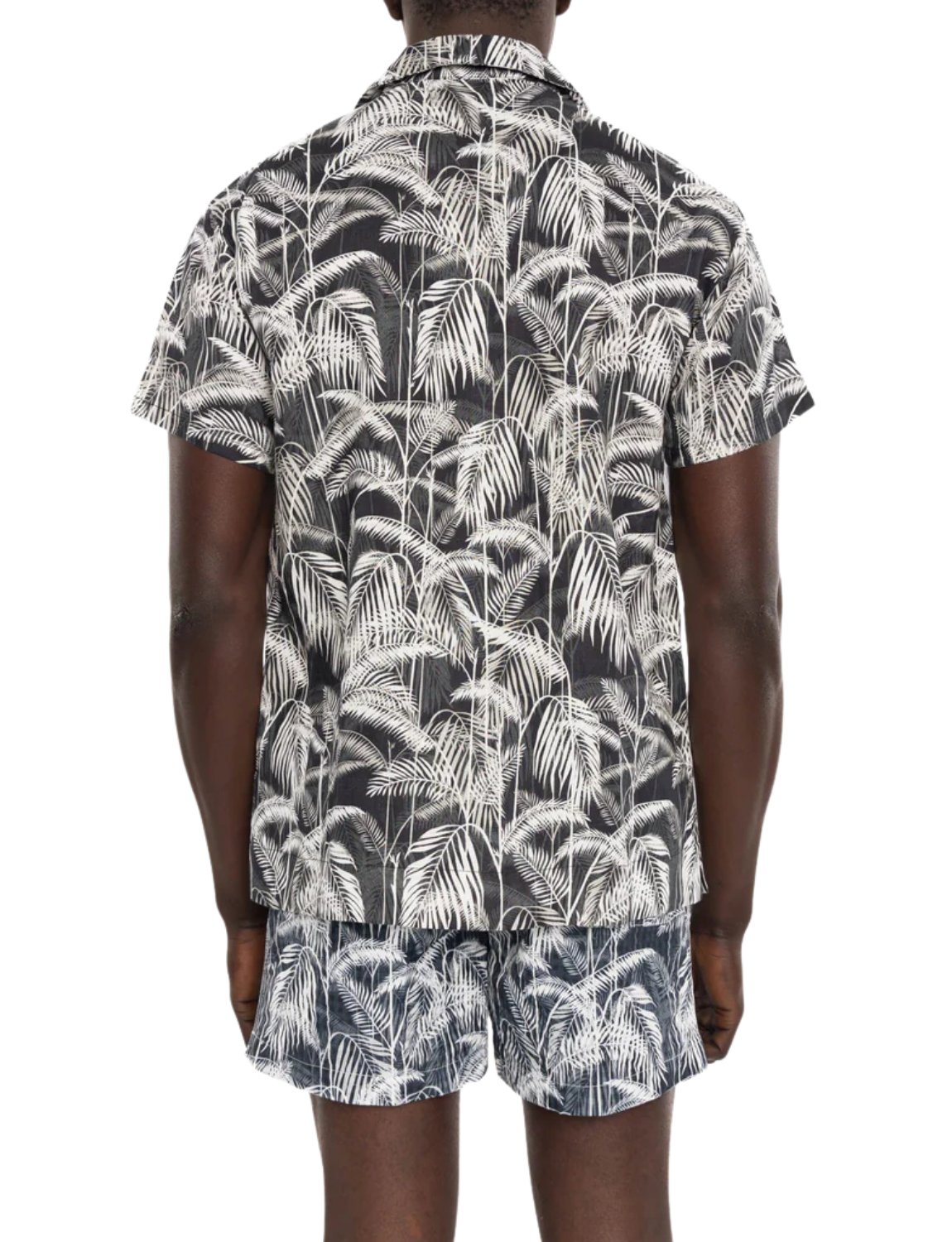 Linen Short Sleeve Shirt with Palm Print