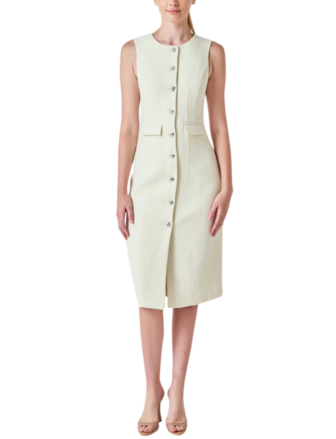 Jewel Buttoned Sleeveless Midi Dress