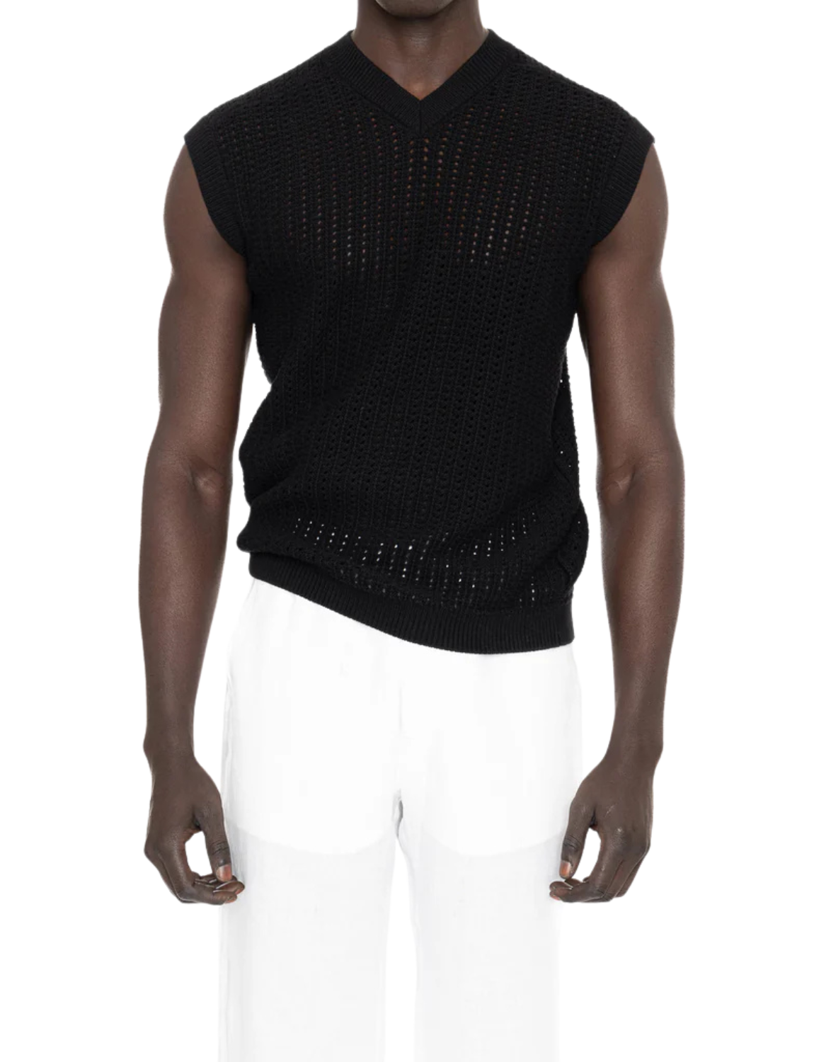 Cotton V-Neck Gilet with Open Stitch