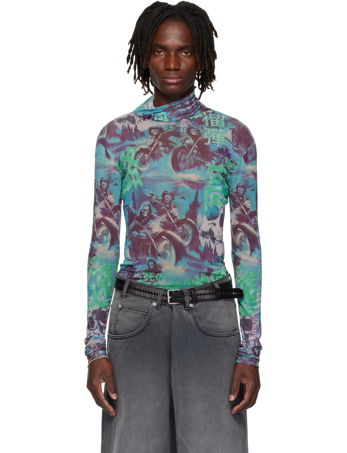 Multicolor Masked Mesh Turtleneck