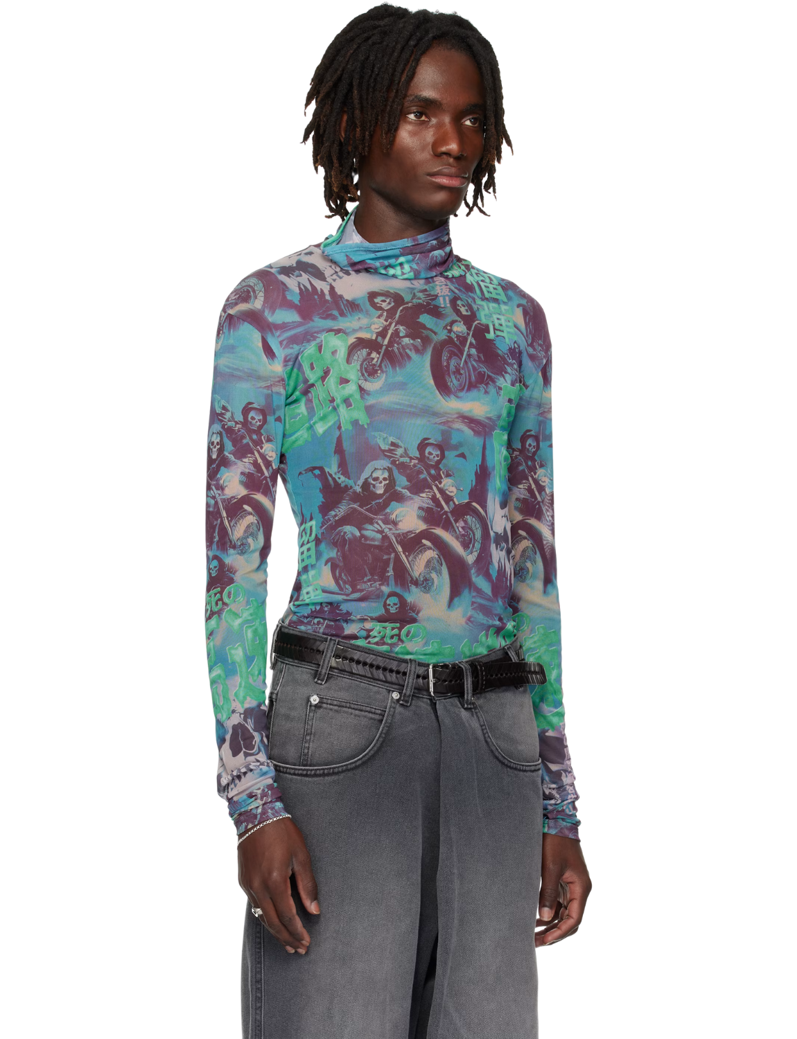 Multicolor Masked Mesh Turtleneck