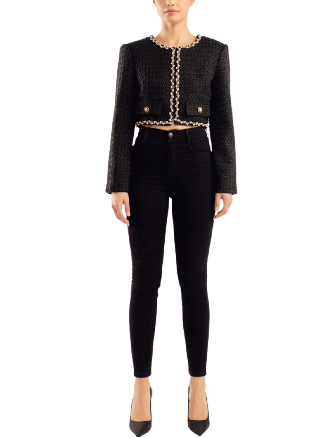 Pearl Chain Crop Tweed Jacket