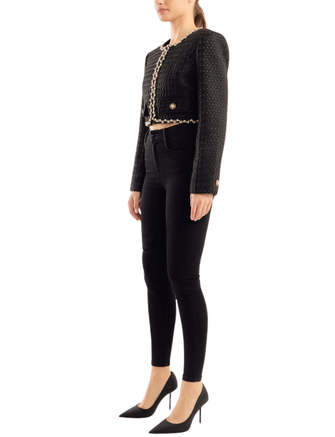 Pearl Chain Crop Tweed Jacket