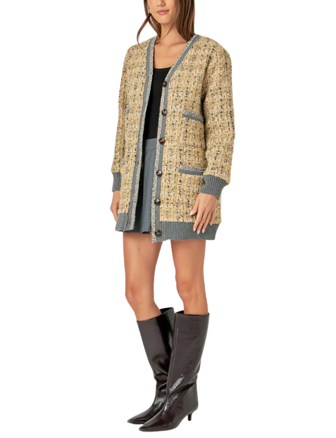 Boucle Coat With Trim