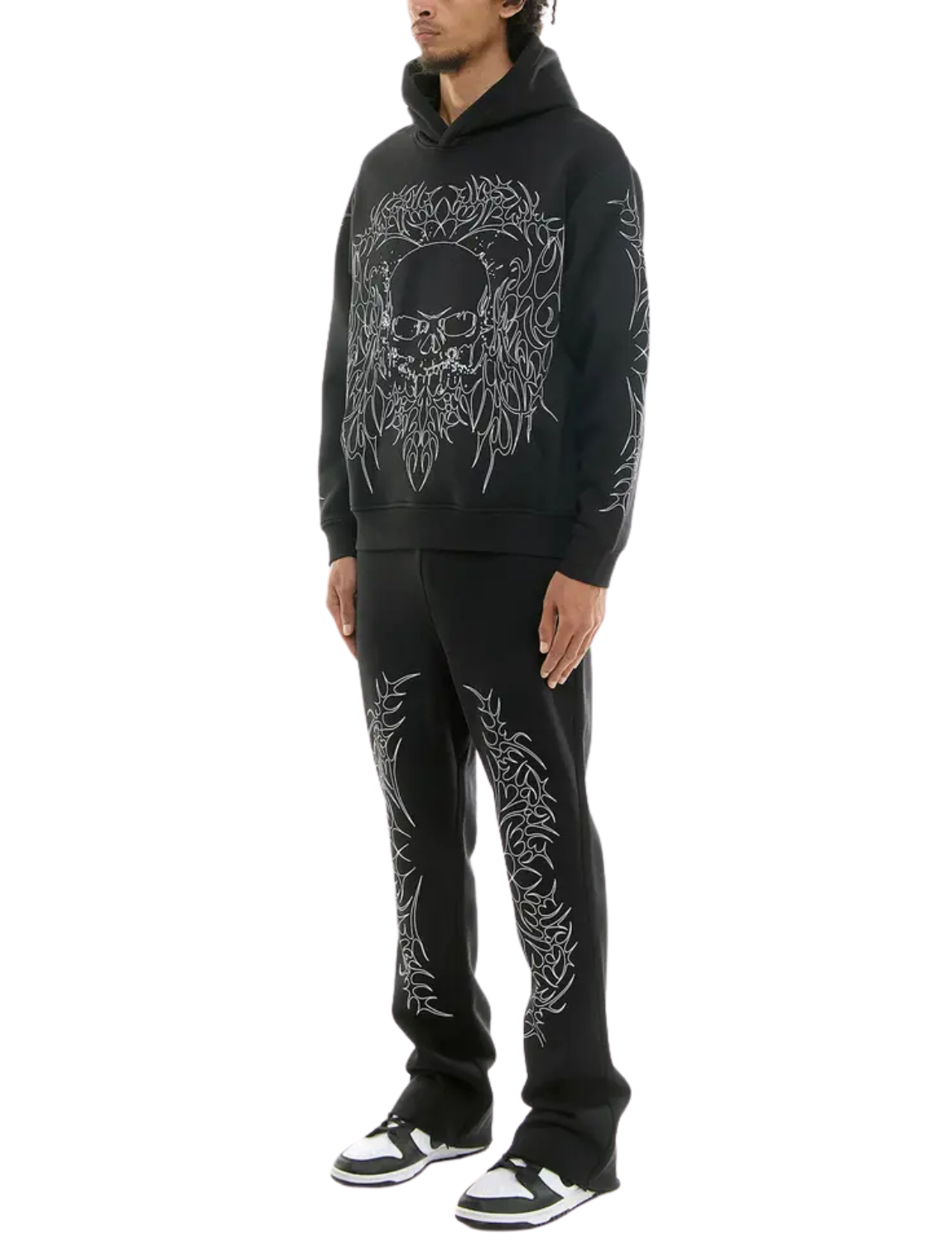 Skull tribal prints Flare fit pants Elastic band at waist