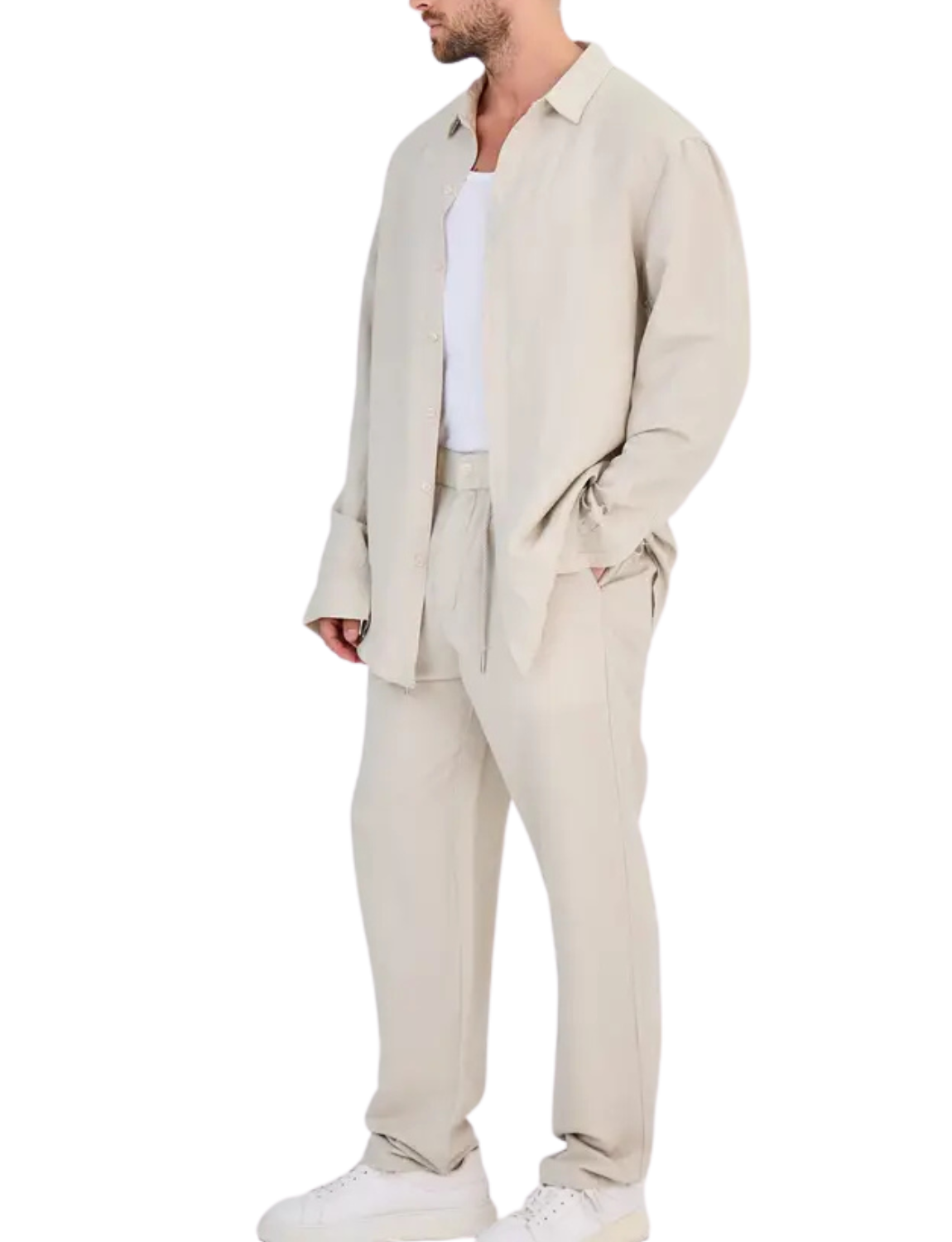 Beige Long Sleeve Linen Shirt