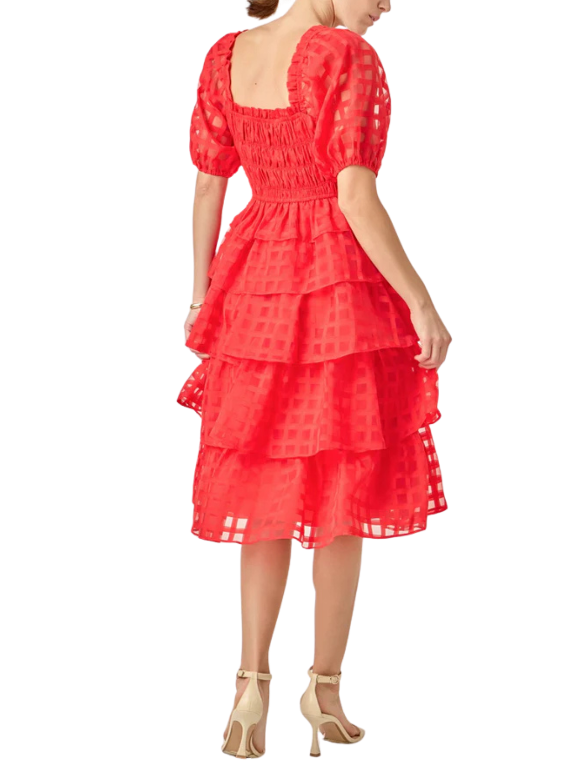Check Organza Tiered Midi Dress