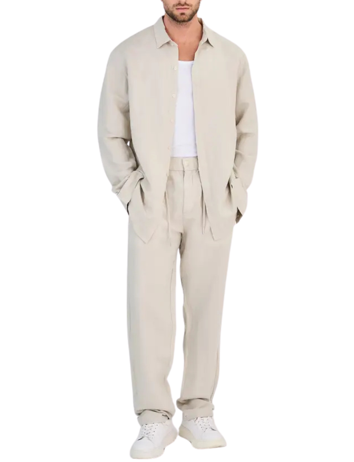 Beige Long Sleeve Linen Shirt