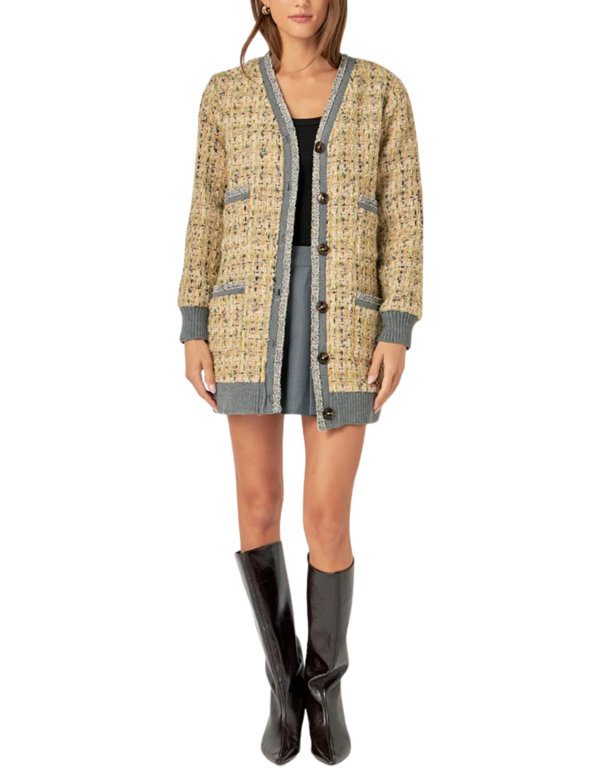 Boucle Coat With Trim