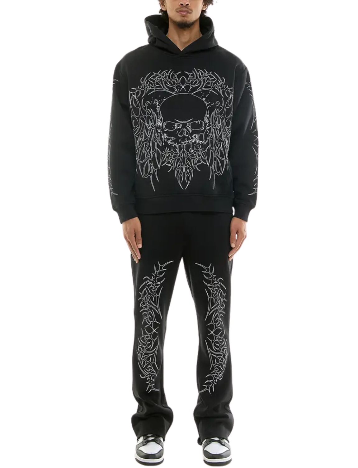 Skull tribal prints Flare fit pants Elastic band at waist