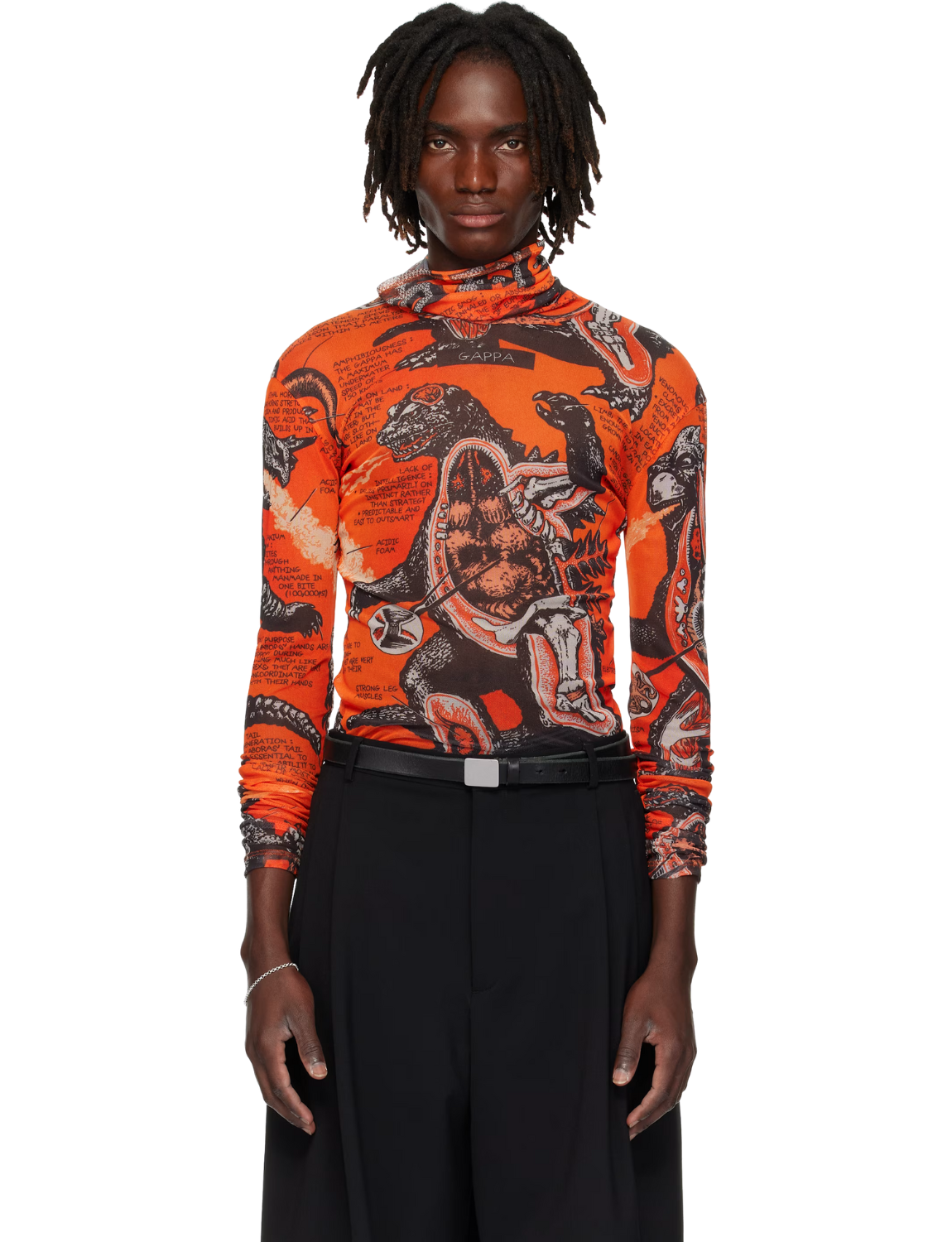 Orange & Black Masked Mesh Turtleneck