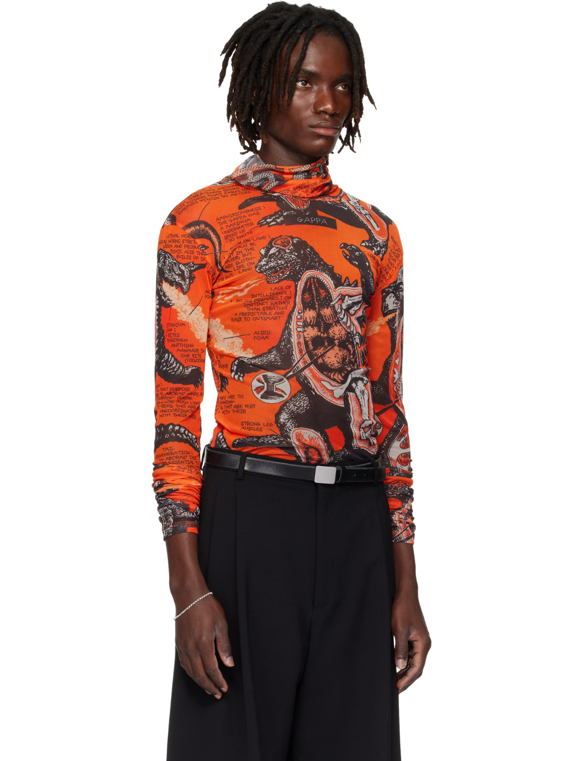 Orange & Black Masked Mesh Turtleneck