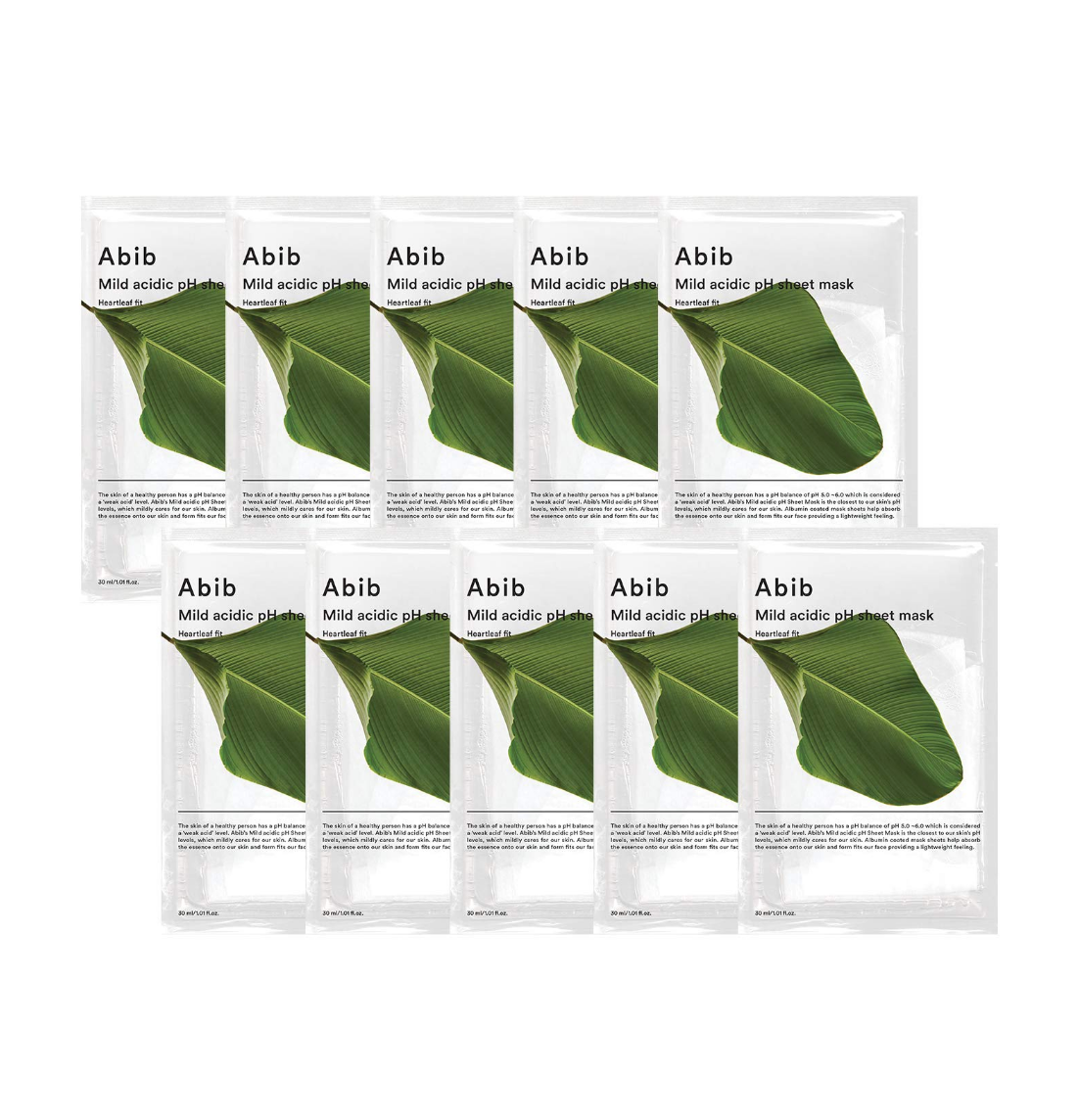 Abib Mild Acidic pH Sheet Mask Heartleaf Fit - 1 Pack of 10 Sheets