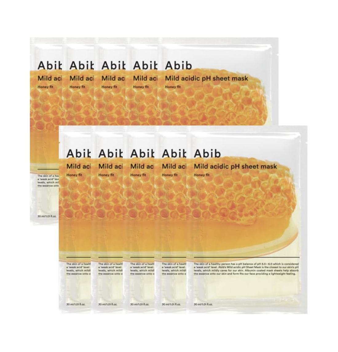 Abib Mild Acidic pH Sheet Mask Honey Fit - 1 Pack of 10 Sheets